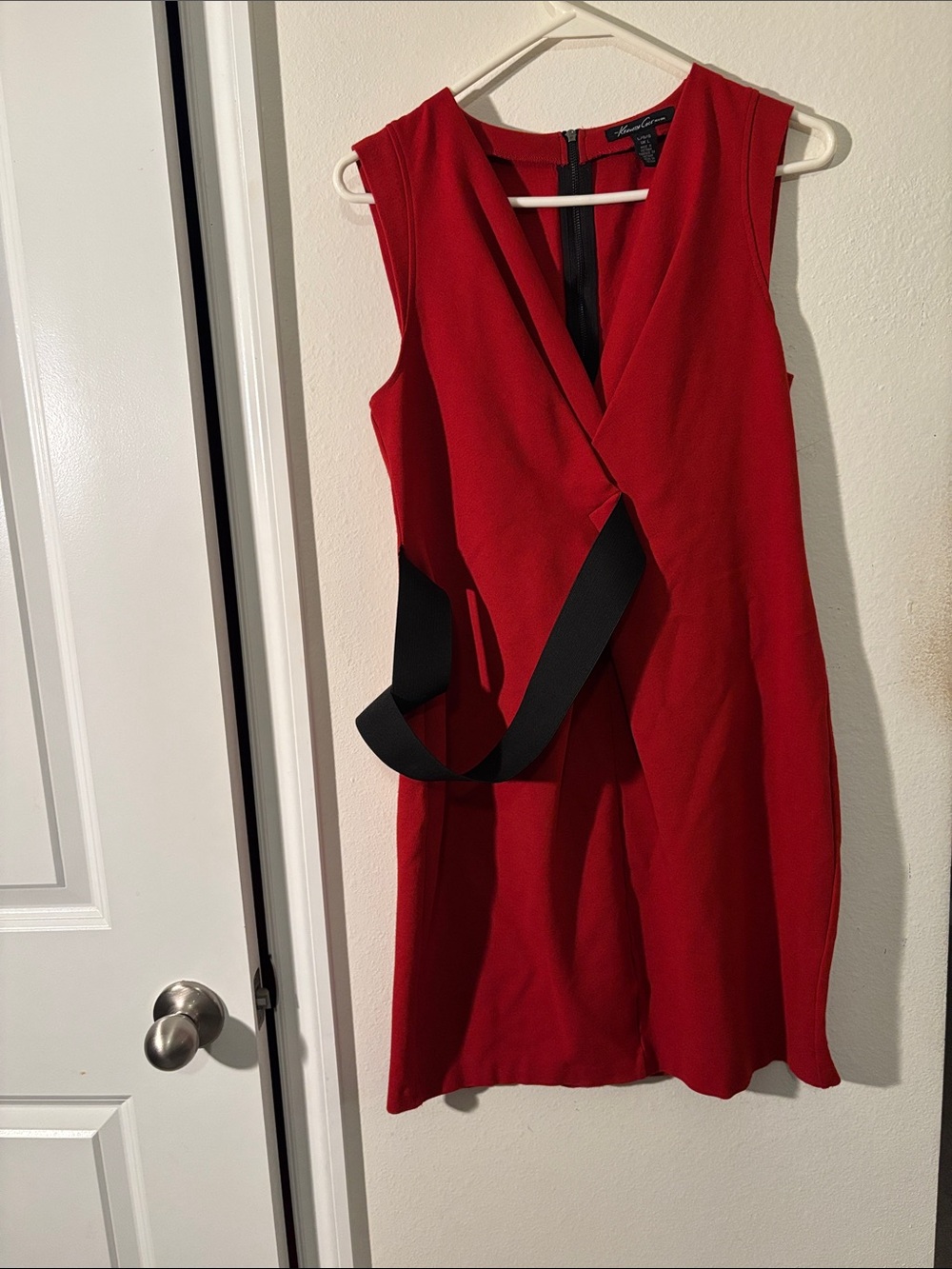 Kenneth Cole Red Sleeveless Wrap-Front Mini Dress with Black Belt